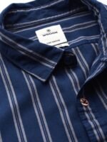 WROGN Men Navy Blue & Grey Slim Fit Striped Casual Shirt