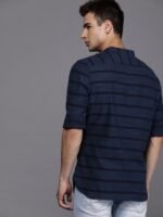 WROGN Men Navy Blue Slim Fit Striped Casual Shirt