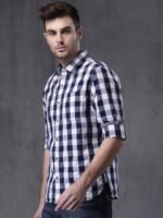 WROGN Men Navy & White Slim Fit Checked Casual Shirt