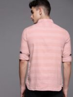 WROGN Men Pink & White Slim Fit Self-Striped Casual Shirt