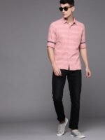 WROGN Men Pink & White Slim Fit Self-Striped Casual Shirt