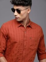 WROGN Men Rust Solid Pure Cotton Slim Fit Casual Shirt