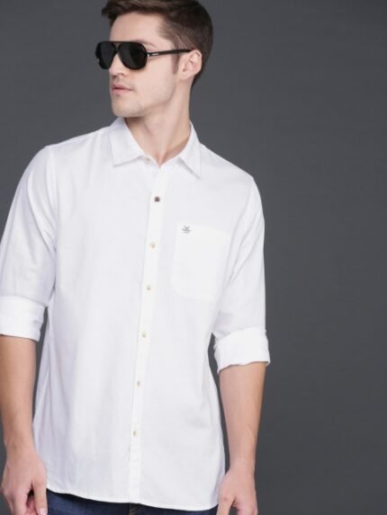 WROGN Men White Slim Fit Solid Casual Shirt