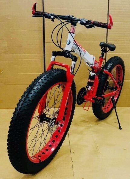 ZA ENTERPRISES Unisex Folding B.M.W Mountain Bicycle |Foldable Gear Cycle with 21 Speed Gear & Double Disc Brake, Fat Tyre | Red, 26 Inch, Dual