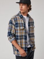 AMERICAN EAGLE OUTFITTERS Tartan Checks Spread Collar Long Sleeve Cotton Casual Shirt