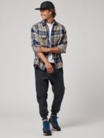 AMERICAN EAGLE OUTFITTERS Tartan Checks Spread Collar Long Sleeve Cotton Casual Shirt