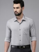 Arrow Men Grey Manhattan Slim Fit Textured Pure Cotton Formal Shirt