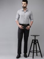 Arrow Men Grey Manhattan Slim Fit Textured Pure Cotton Formal Shirt