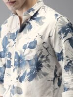 Bene Kleed Men Off-White & Blue Slim Fit Printed Casual Shirt