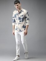 Bene Kleed Men Off-White & Blue Slim Fit Printed Casual Shirt