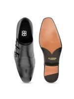 BLUBRD Men Leather Formal Monk Shoes