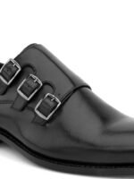 BLUBRD Men Leather Formal Monk Shoes