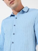 Campus Sutra Classic Fit Striped Textured Spread Collar Long Sleeves Casual Shirt