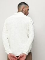 Campus Sutra White Classic Textured Long Sleeves Casual Shirt