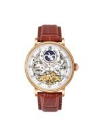 DIOLLO Unisex White Embellished Dial & Brown Leather Textured Straps Analogue Automatic Motion Powered Watch