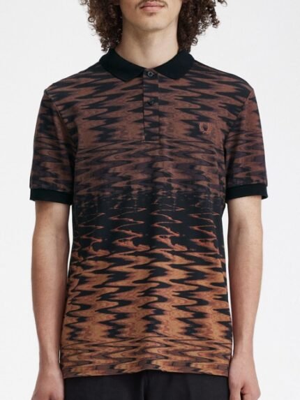 Fred Perry Abstract Printed Cotton Polo Collar T-shirt