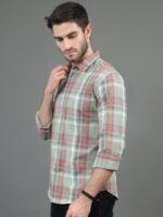 HERE&NOW Green & Rust Slim Fit Tartan Checks Casual Shirt