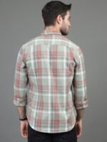 HERE&NOW Green & Rust Slim Fit Tartan Checks Casual Shirt