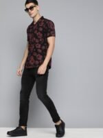 HERE&NOW Men Black & Maroon Slim Fit Tropical Printed Sustainable Casual Shirt