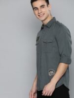 HERE&NOW Men Grey Regular Fit Solid Casual Shirt