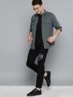 HERE&NOW Men Grey Regular Fit Solid Casual Shirt