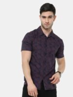 HERE&NOW Men Navy Blue Slim Fit Tropical Printed Casual Shirt