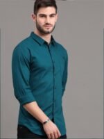 HERE&NOW Men Teal Blue Slim Fit Casual Shirt