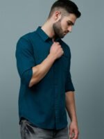 HERE&NOW Men Teal Slim Fit Cotton Casual Shirt