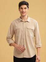 HERE&NOW Regular Fit Spread Collar Pockets Casual Shirt