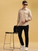 HERE&NOW Regular Fit Spread Collar Pockets Casual Shirt