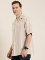 HERE&NOW Relaxed Fit Self Design Striped Knitted Casual Shirt
