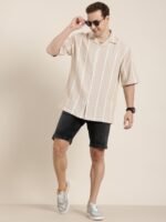 HERE&NOW Relaxed Fit Self Design Striped Knitted Casual Shirt