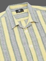 HERE&NOW Slim Fit Striped Cuban Collar Cotton Casual Shirt