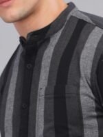 HERE&NOW Striped Mandarin Collar Casual Shirt