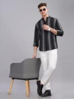 HERE&NOW Striped Mandarin Collar Casual Shirt