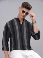 HERE&NOW Striped Mandarin Collar Casual Shirt