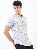 HIGHLANDER Men Grey Slim Fit Printed Casual Shirt