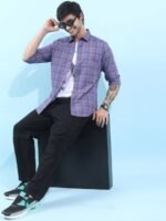 HIGHLANDER Slim Fit Windowpane Checked Casual Shirt