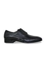 HX London Men Textured Round-Toe Leather Formal Oxfords