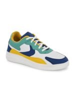 Kook N Keech Men White & Sea Green Colourblocked Comfort Insole Contrast Sole Sneakers