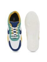 Kook N Keech Men White & Sea Green Colourblocked Comfort Insole Contrast Sole Sneakers