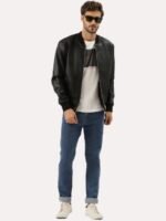 Leather Retail Men Black Bomber Jacket