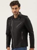 Leather Retail Men Black Solid Leather Biker Jacket