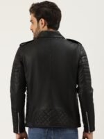 Leather Retail Men Black Solid Leather Biker Jacket