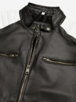 Leather Retail Men Black Solid Leather Jacket