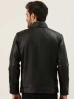 Leather Retail Men Black Solid Leather Jacket