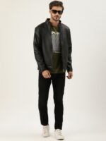 Leather Retail Men Black Solid Leather Jacket