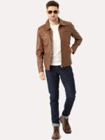 Leather Retail Men Brown Outdoor Biker Jacket