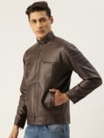 Leather Retail Men Coffee Brown Leather Retail Teakwood Faux Leather Biker Jacket