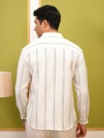 LOCOMOTIVE Premium Cream Dobby Textured Striped Relaxed Shirt